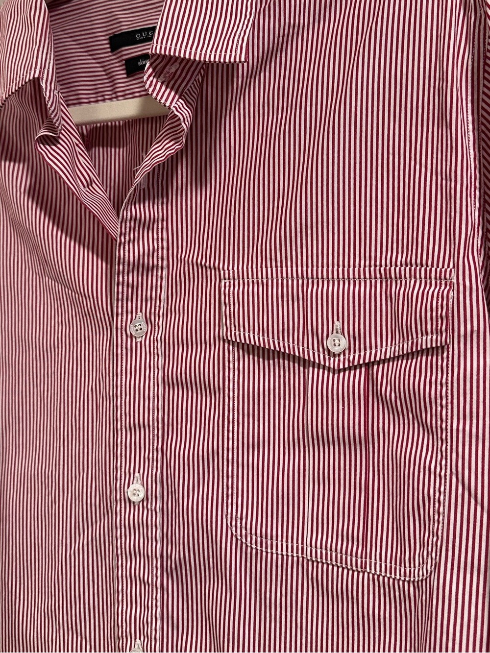 Gucci Red & White Stripe Button Shirt Side Stripe Skinny Fit Size 40 - 15 3/4 - Picture 6 of 16
